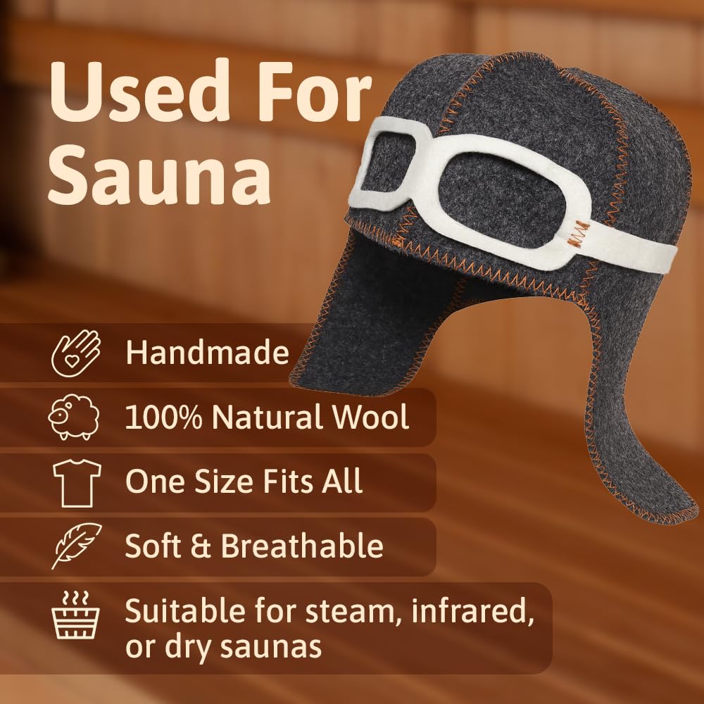 SHSH Pilot sauna hat for women in aviator wool, protects hair in steam rooms