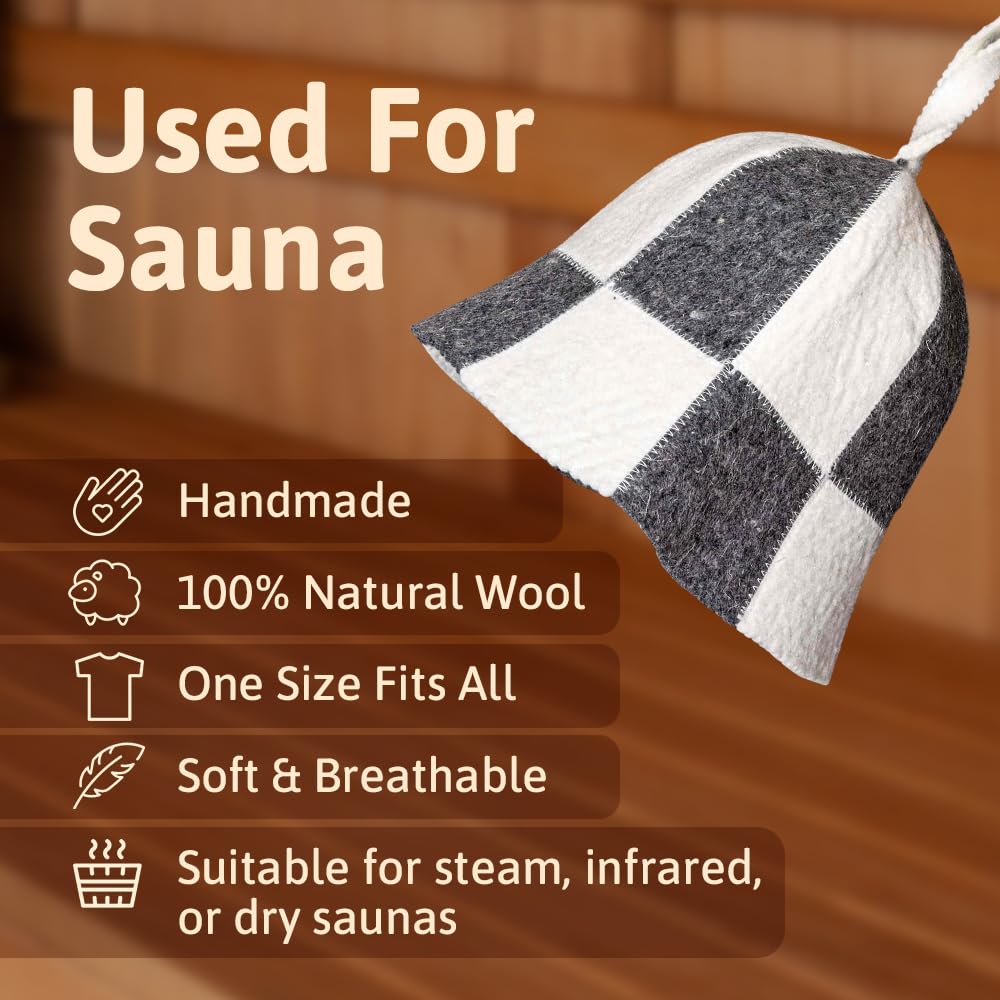 SHSH Trade Group wool sauna hat side view with stylish checkered design