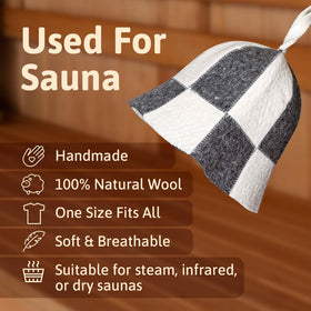 SHSH Trade Group wool sauna hat side view with stylish checkered design