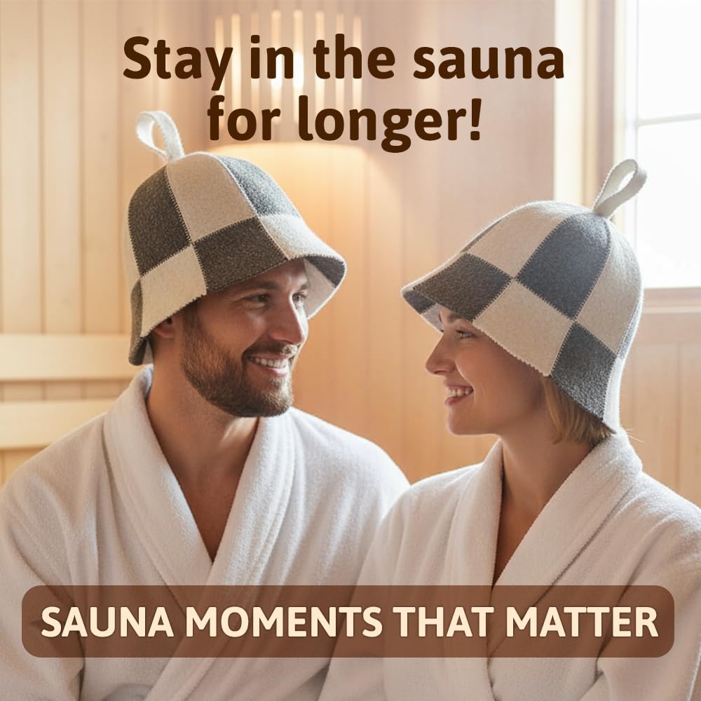 SHSH Trade Group wool sauna hat size guide view indicating one size fits most