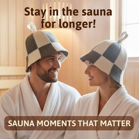 SHSH Trade Group wool sauna hat size guide view indicating one size fits most