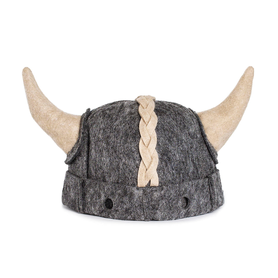SHSH Viking sauna hat gray front view shows comfortable fit during sauna sessions
