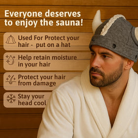 SHSH Viking sauna hat gray horns-detail showcases distinctive Viking style design