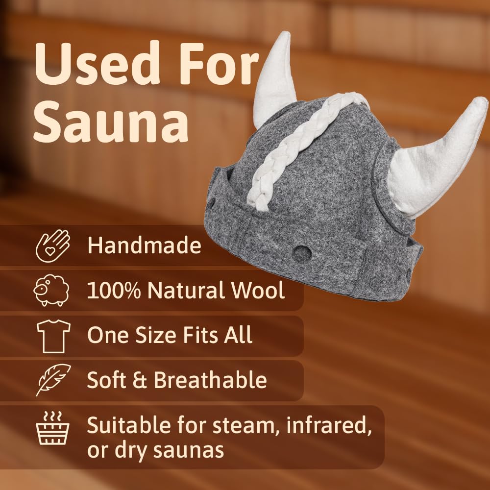 SHSH Viking sauna hat gray side view highlights stylish design for banya use