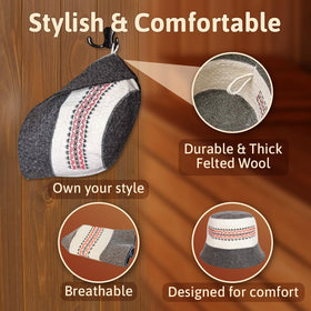 SHSH wool sauna hat fiber texture detail highlights natural warmth and comfort.