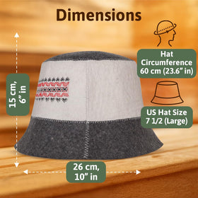 SHSH wool sauna hat on head demonstrates universal fit for most adults.