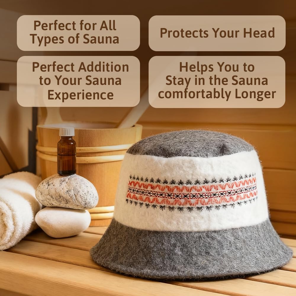SHSH wool sauna hat care tips illustrate easy upkeep.