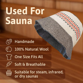SHSH wool sauna hat Vyshyvanka full view showing durable 100% wool construction.
