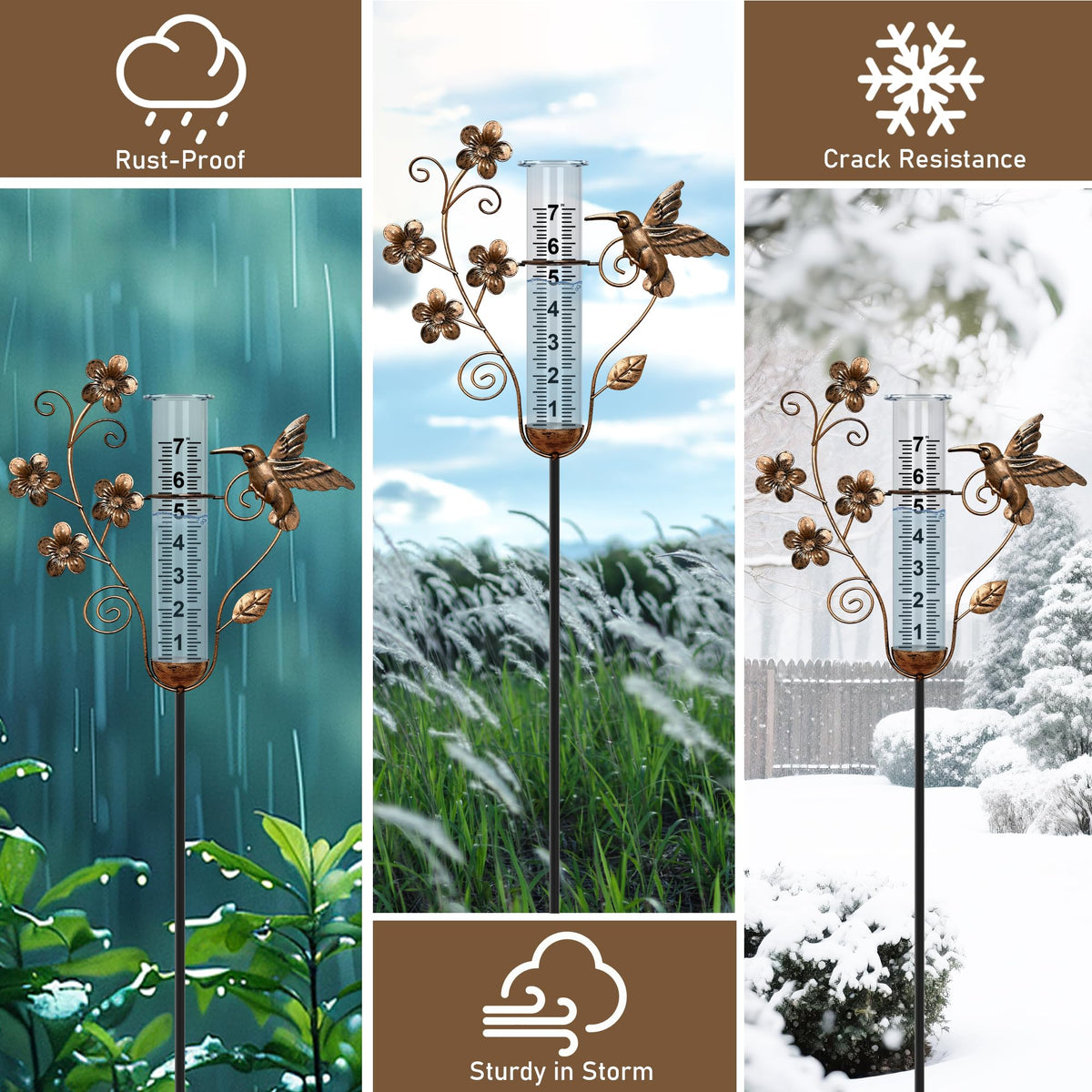 Shumi Rain Gauge height-adjustable stand keeps readings visible over flowers and foliage.