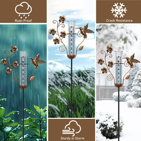Shumi Rain Gauge height-adjustable stand keeps readings visible over flowers and foliage.