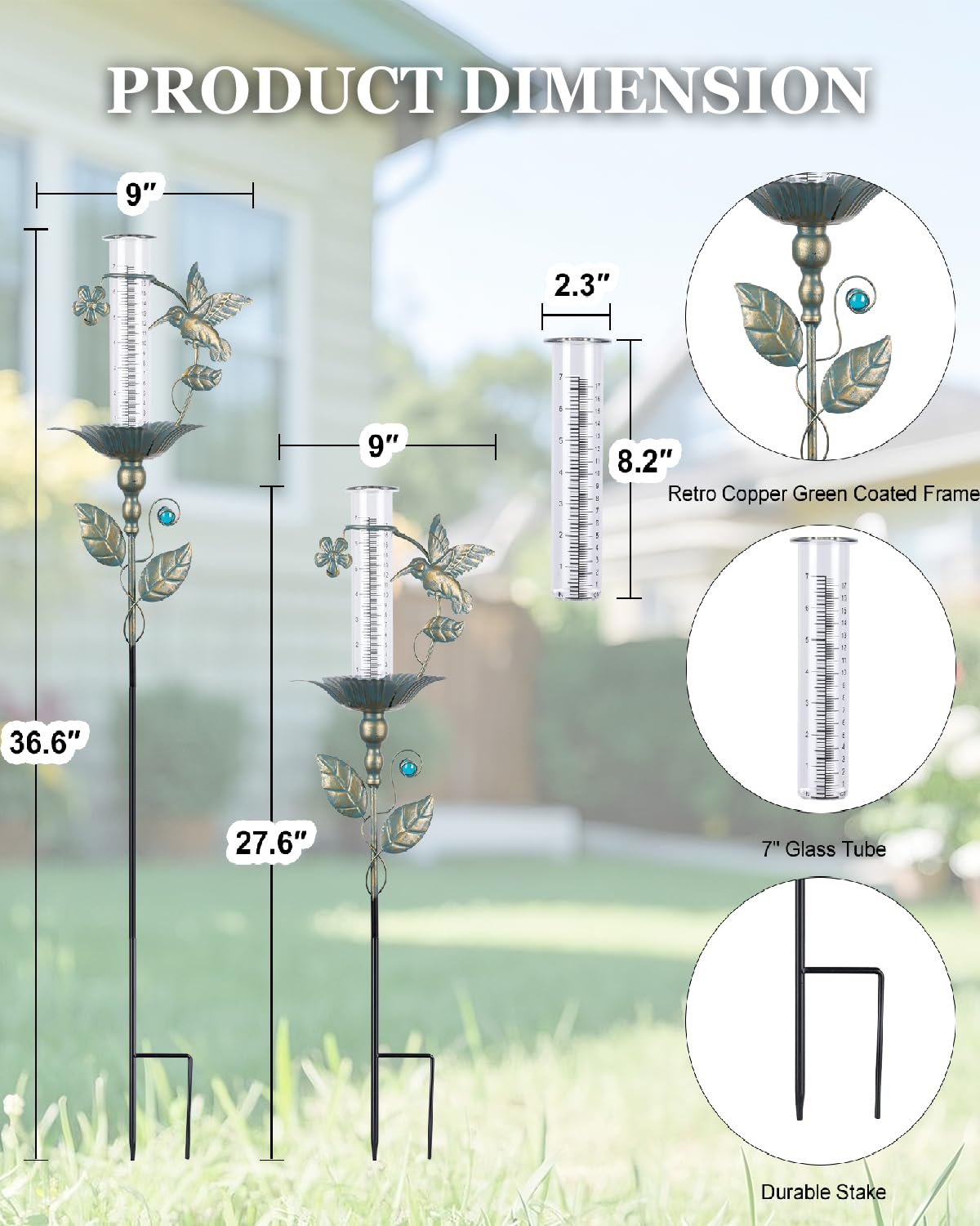 Garden-friendly design blends decorative charm with practical measuring.