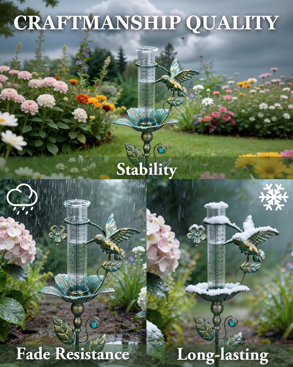 Top view captures hummingbird motif adding garden decor and function.