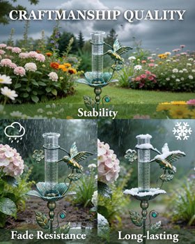 Top view captures hummingbird motif adding garden decor and function.