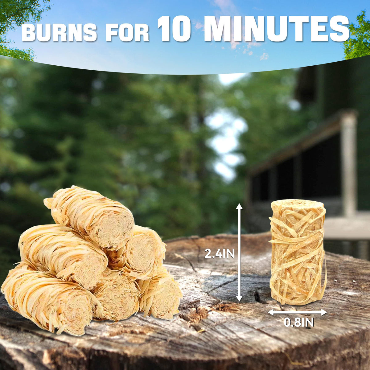 Shwuevei Fire Starter cubes burning, showing up to ten minutes of steady flame.