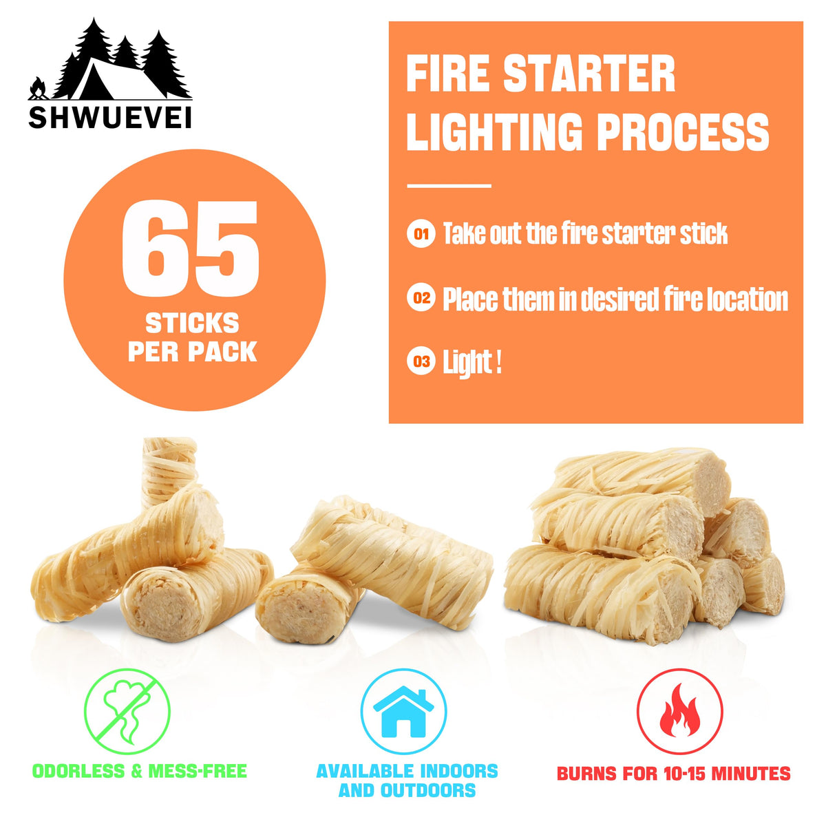 Shwuevei outdoor camping fire starter ready for campfire ignition.