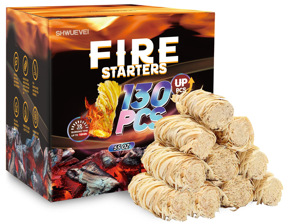 Shwuevei Fire Starter packaging closeup highlights easy setup and clean ignition.