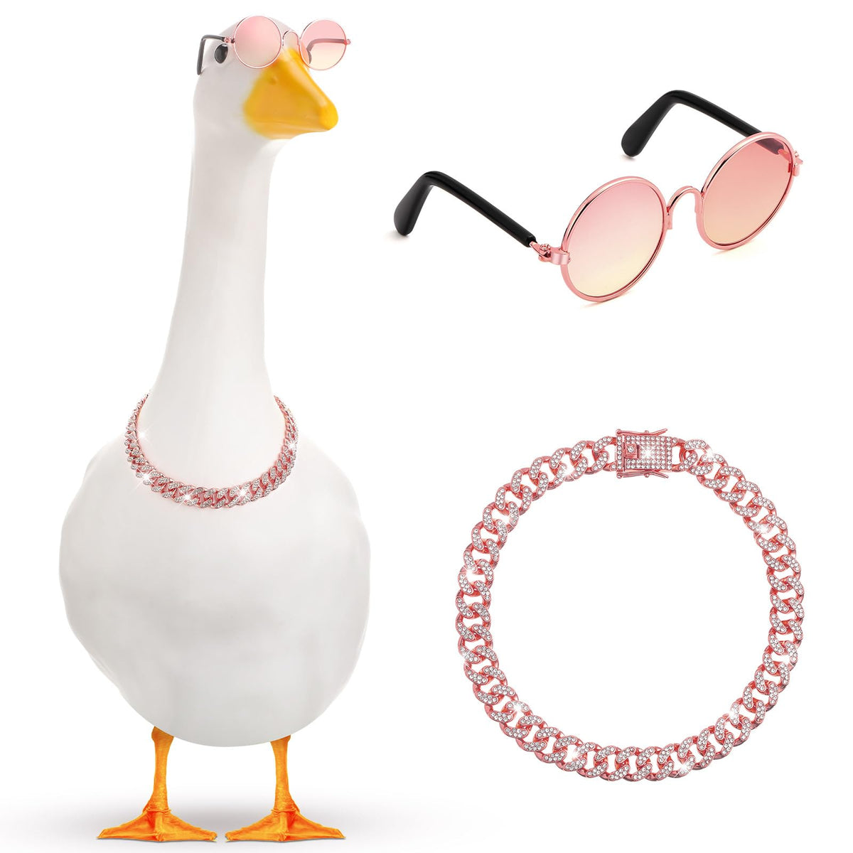 Shyyween chain collar goose outfit with pink rhinestones enhances garden charm