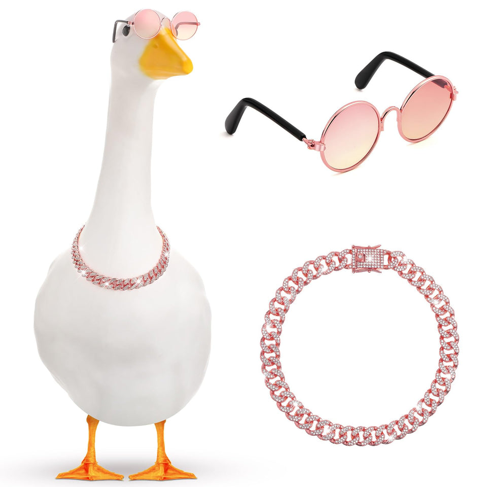 Shyyween chain collar goose outfit with pink rhinestones enhances garden charm