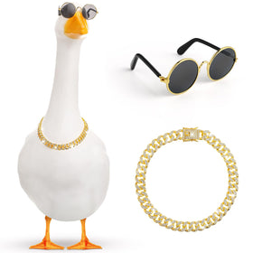 Shyyween gold chain collar for geese adds luxe flair to garden statues.