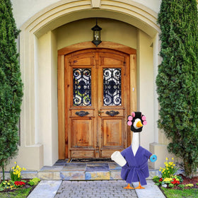 Shyyween curler headpiece adds feminine charm to outdoor goose statues.