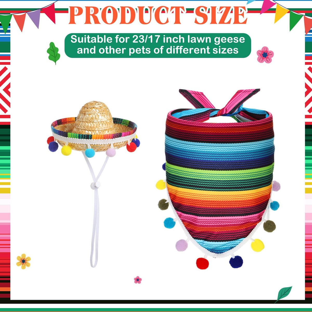 Shyyween Mexican Goose Outfit bandana scarf adds colorful yard accents.