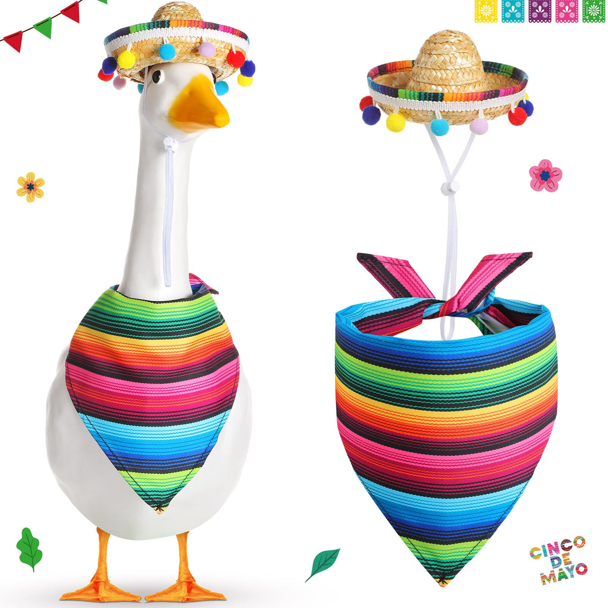 Shyyween sombrero on a goose, enhances outdoor garden decor.