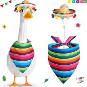 Shyyween sombrero on a goose, enhances outdoor garden decor.