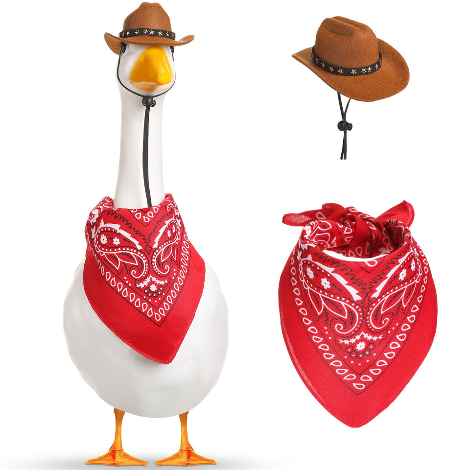Shyyween western cowboy goose outfit hat on goose for festive curb appeal.