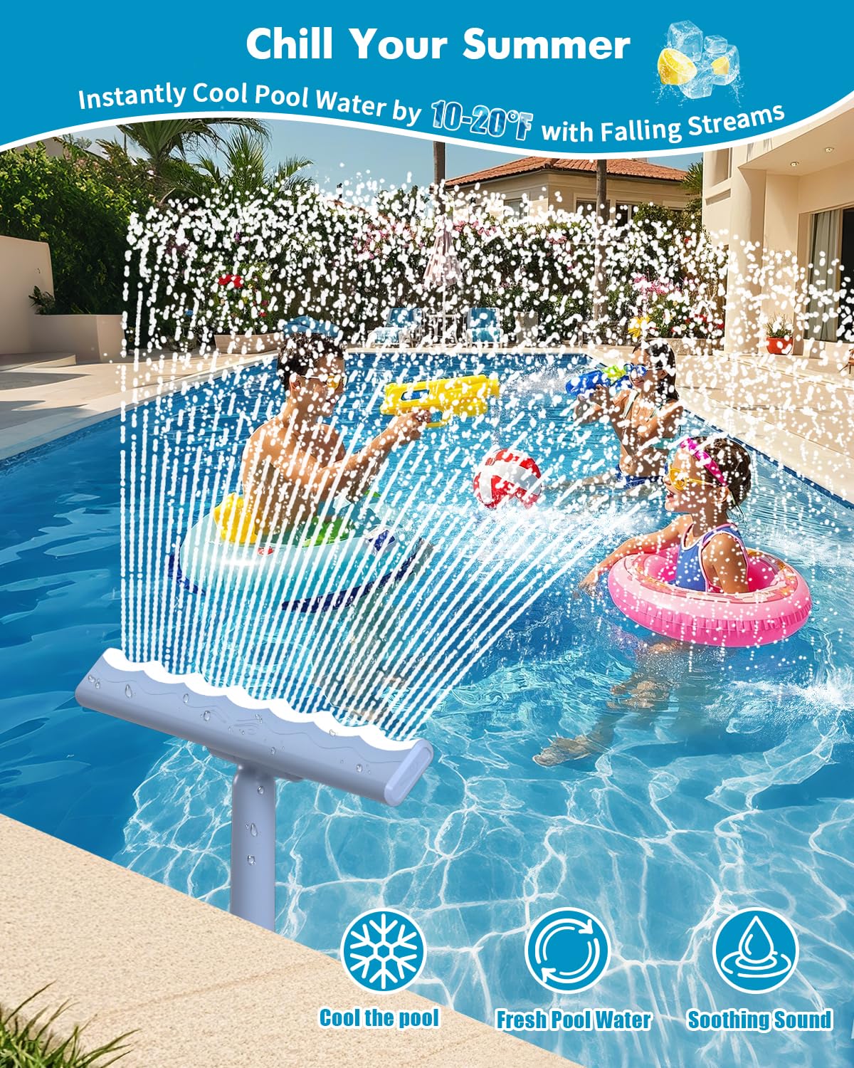 Sibada mist mode delivering cooling spray for a refreshed pool area.