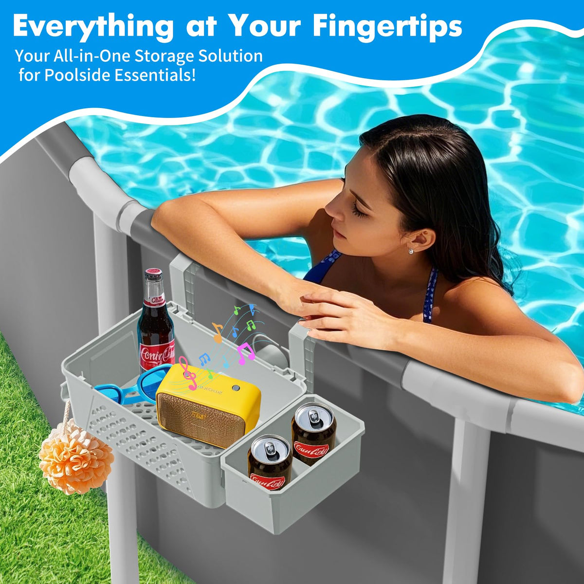 Sibada two-basket set with cup holders organized for poolside use.