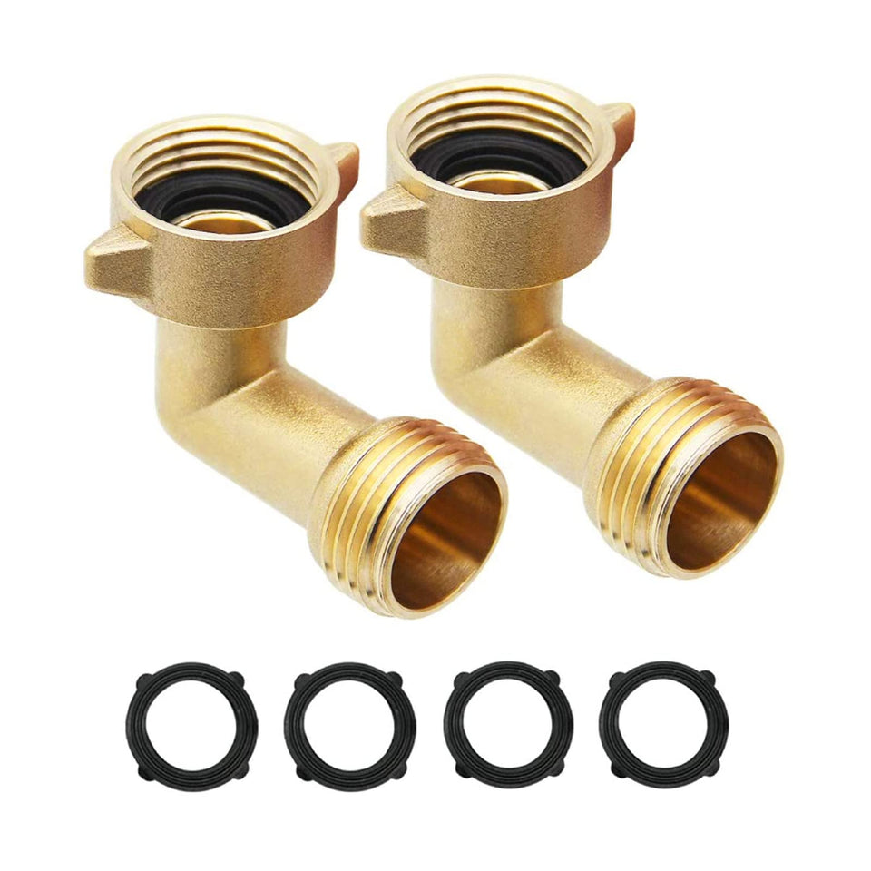 SICILAMIU 90-degree hose elbow close-up highlights durable brass build for outdoor connections.