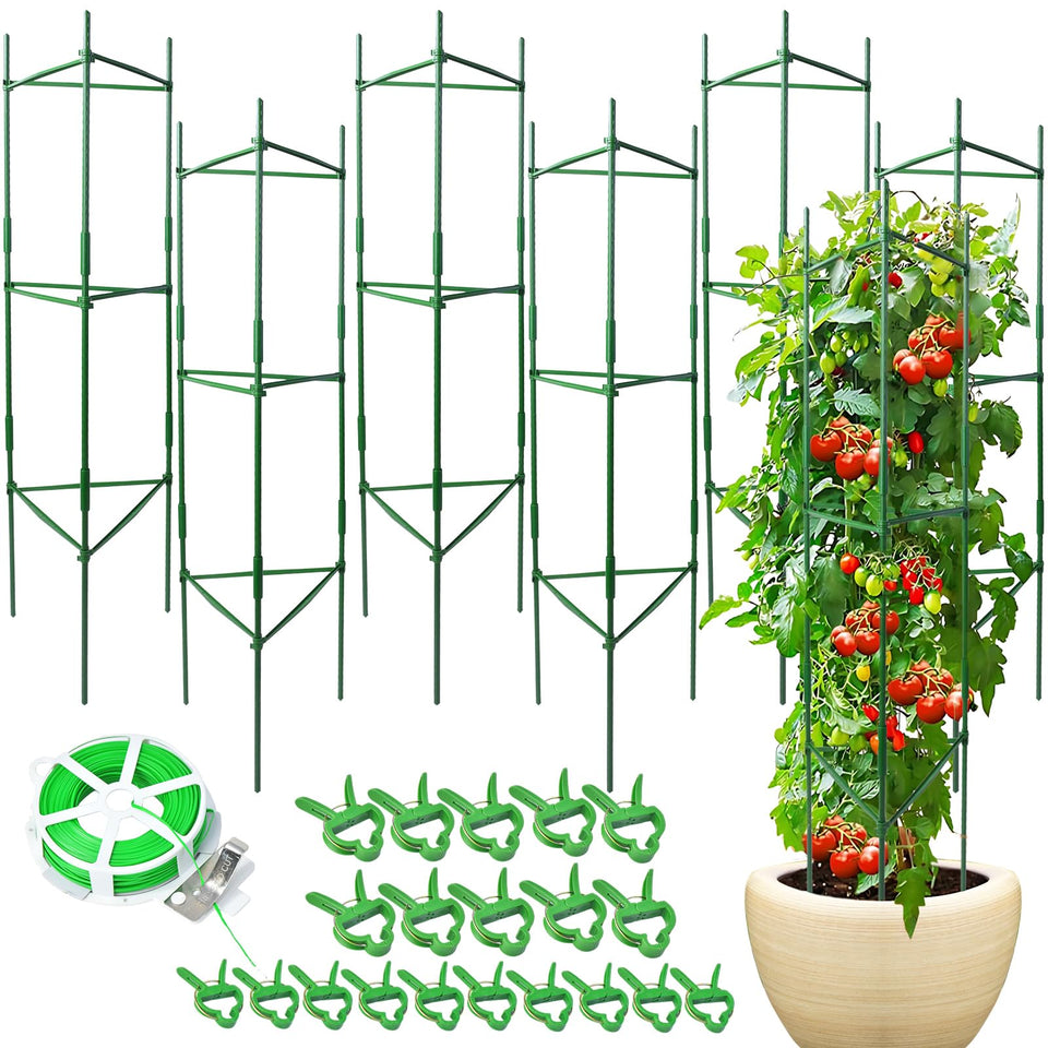 Sidefusi tomato cage 6-pack assembled for tall tomato plants and strong vertical support.