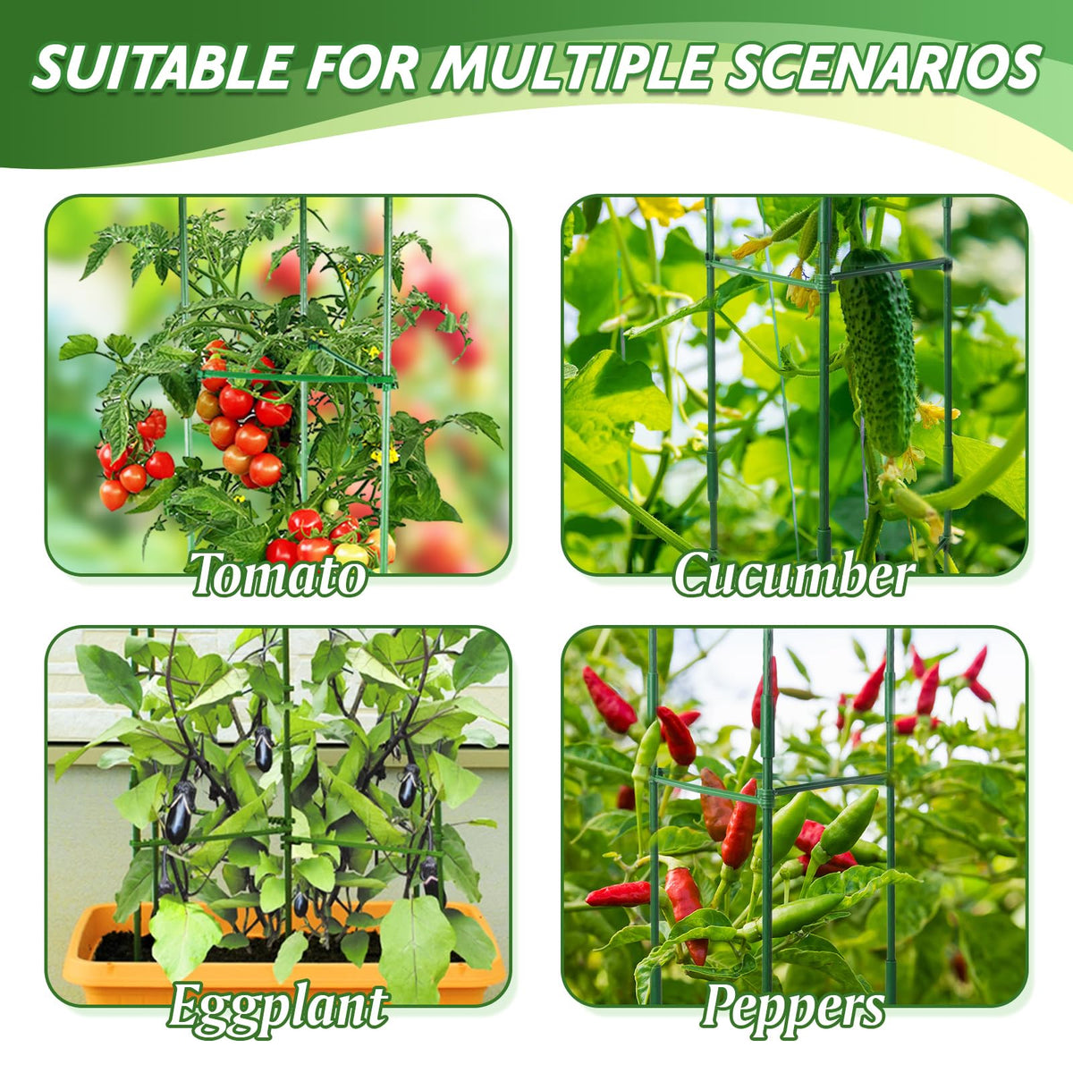 Sidefusi garden setup shows cages supporting flowers and vegetables in a balcony bed.