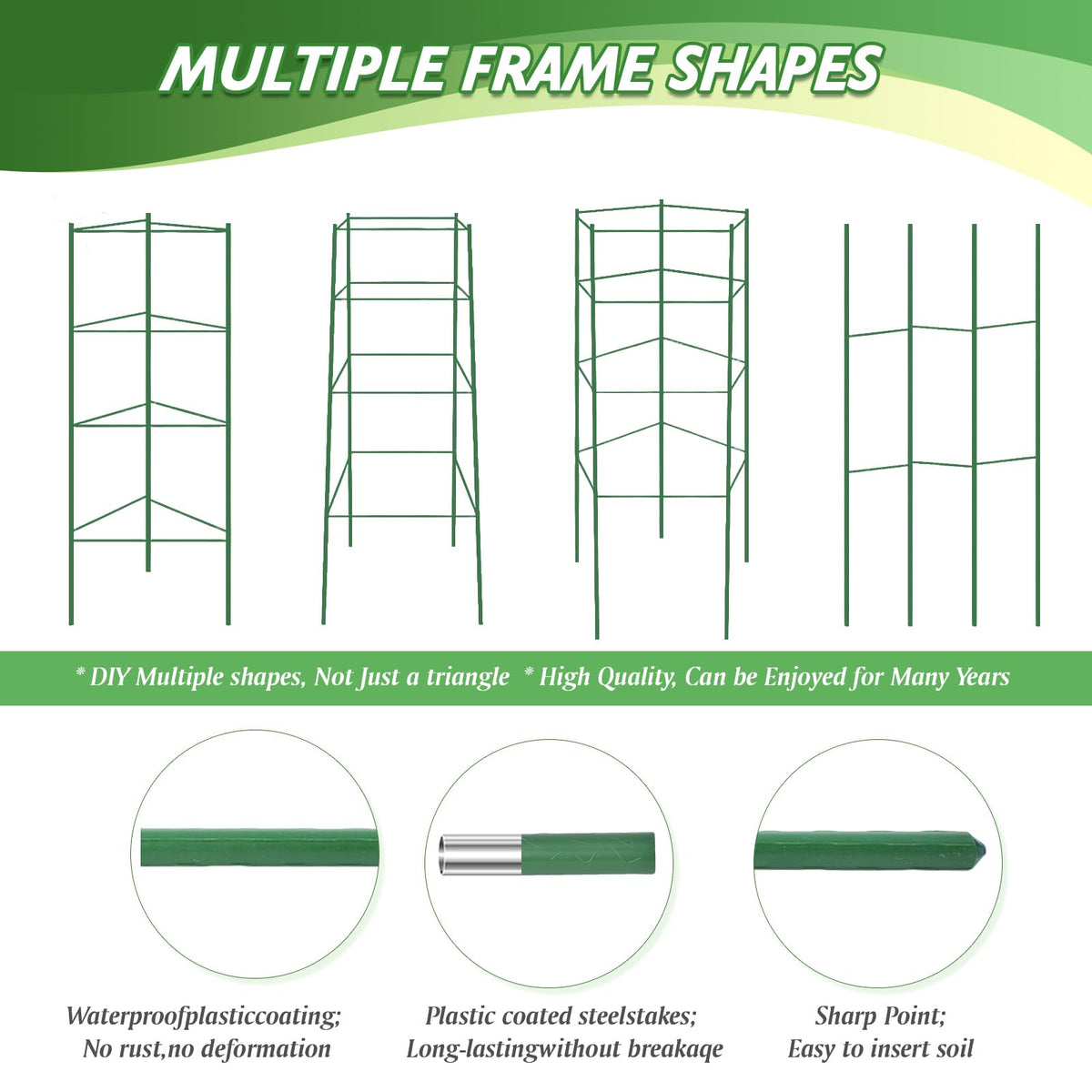 Sidefusi green-coated tomato cage blends with garden and resists rust over time.