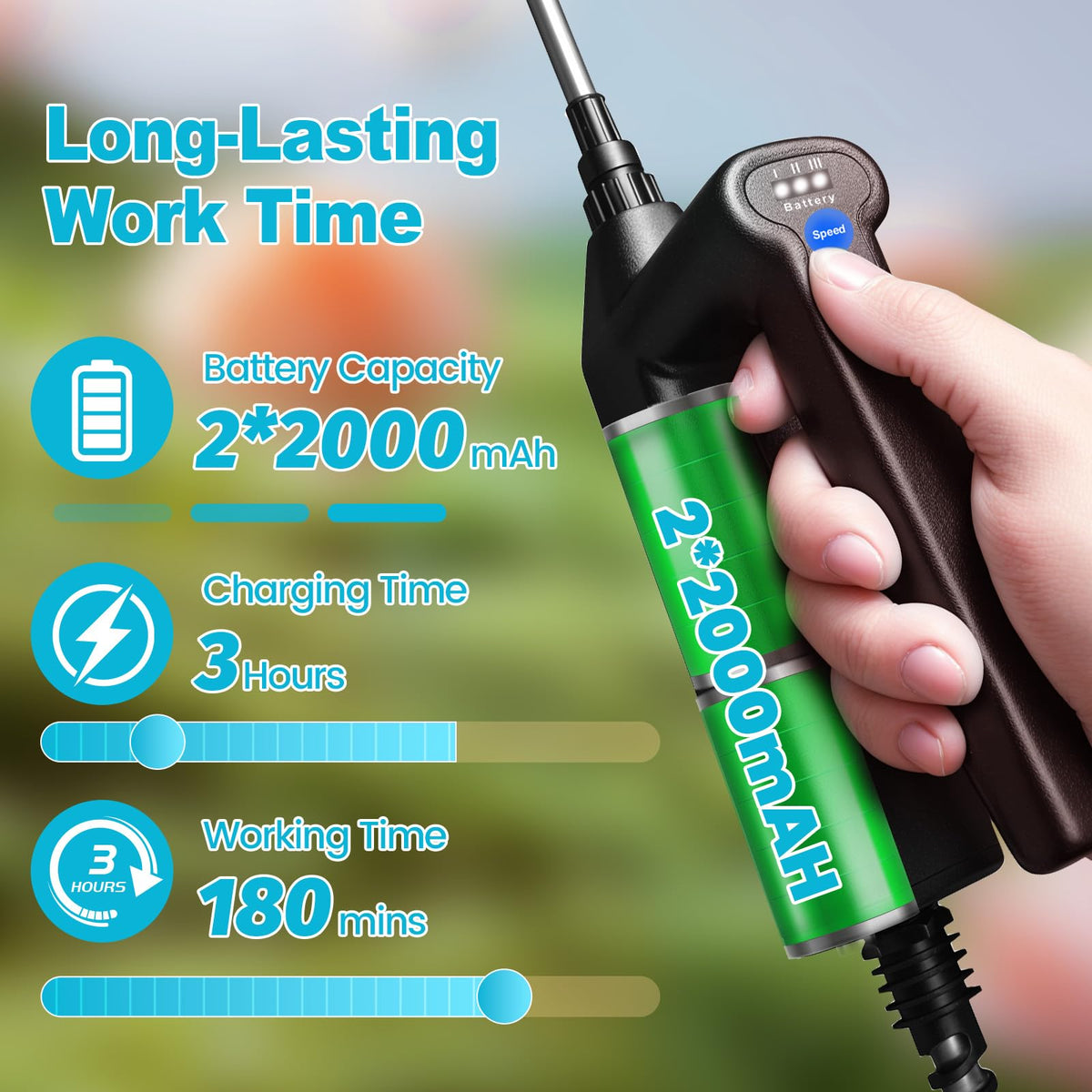 SideKing 31-inch telescopic wand reaching high branches and distant beds.