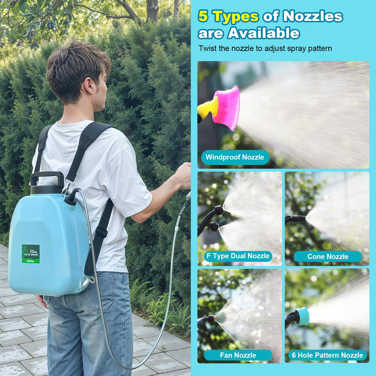 SideKing five-nozzle set enables mist, spray, or direct application.