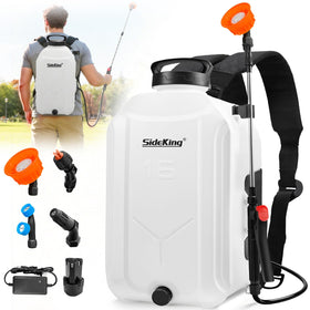 SideKing battery-powered backpack sprayer ready for 100 psi lawn coverage.