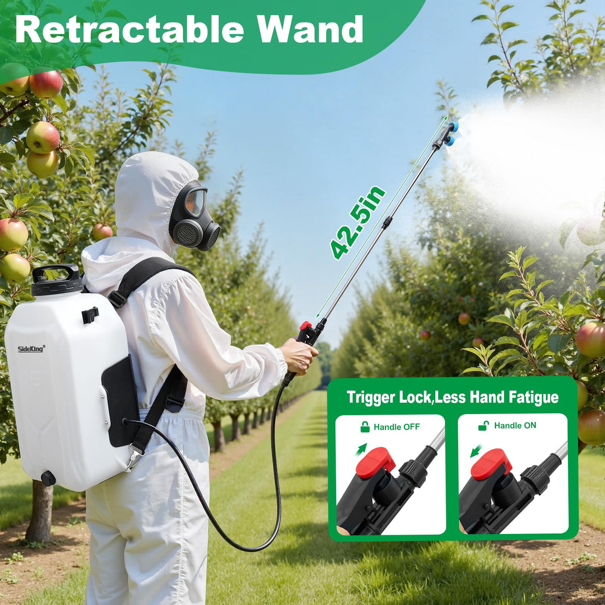 Ergonomic padded straps and back panel on SideKing sprayer for comfort.