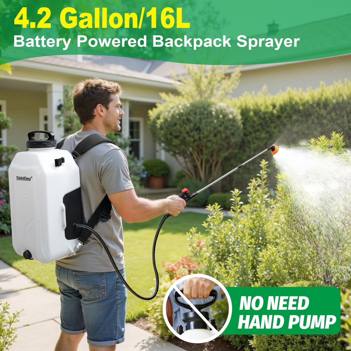 SideKing sprayer demonstrating Makita 12V compatibility for flexible power options.
