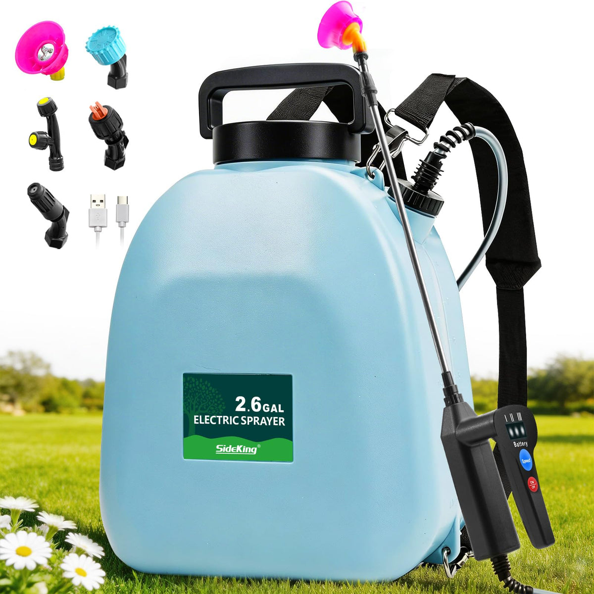 SideKing backpack sprayer with ergonomic straps for long spraying sessions