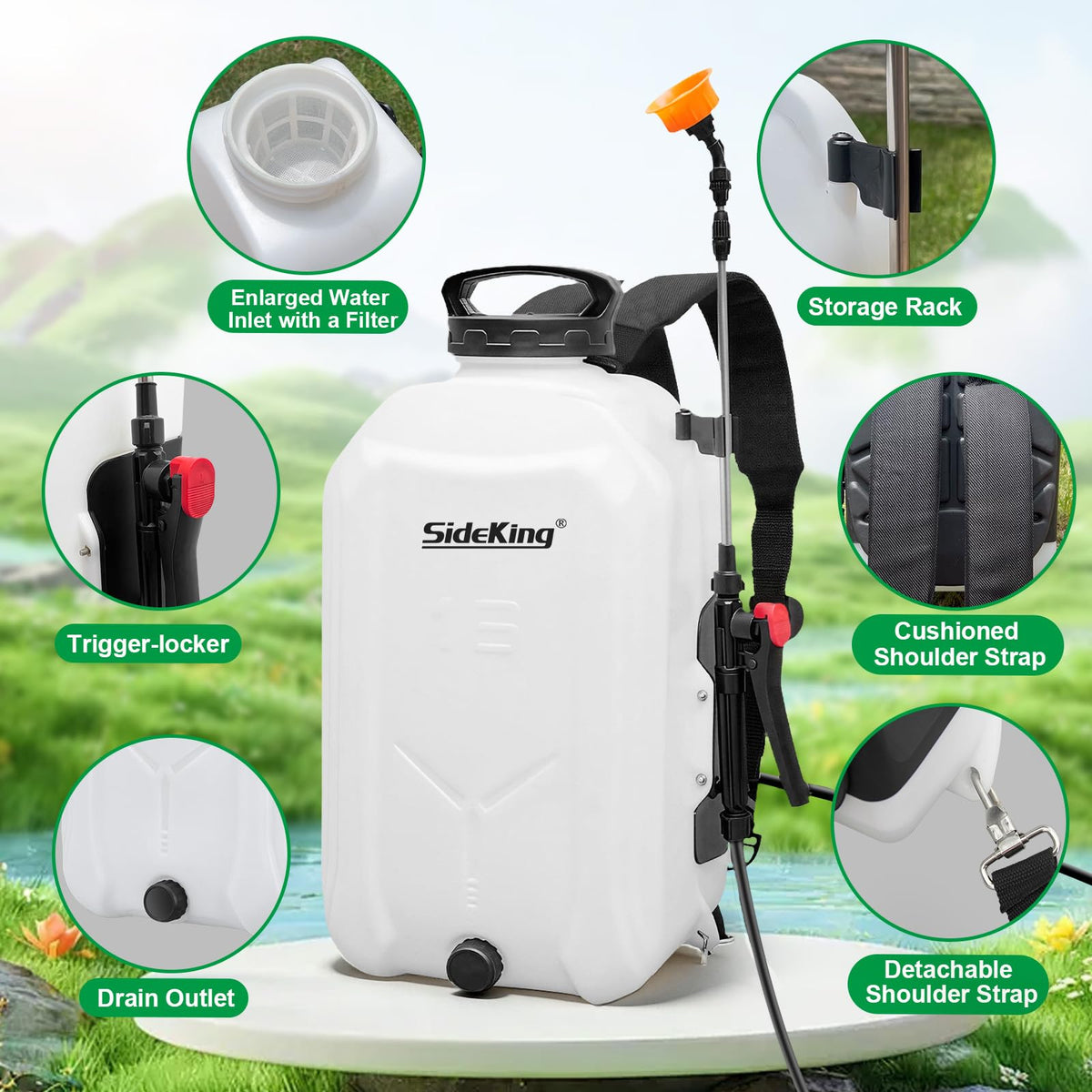 Trigger-lock feature on SideKing sprayer supports continuous spraying sessions.