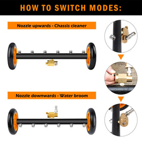 Siebwin dual-mode operation allows switching between undercarriage cleaning and surface washing.