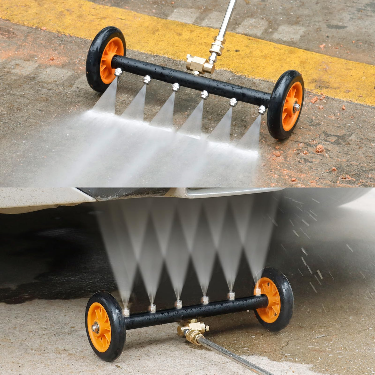 Siebwin undercarriage water broom in action for underbody cleaning and grime removal.