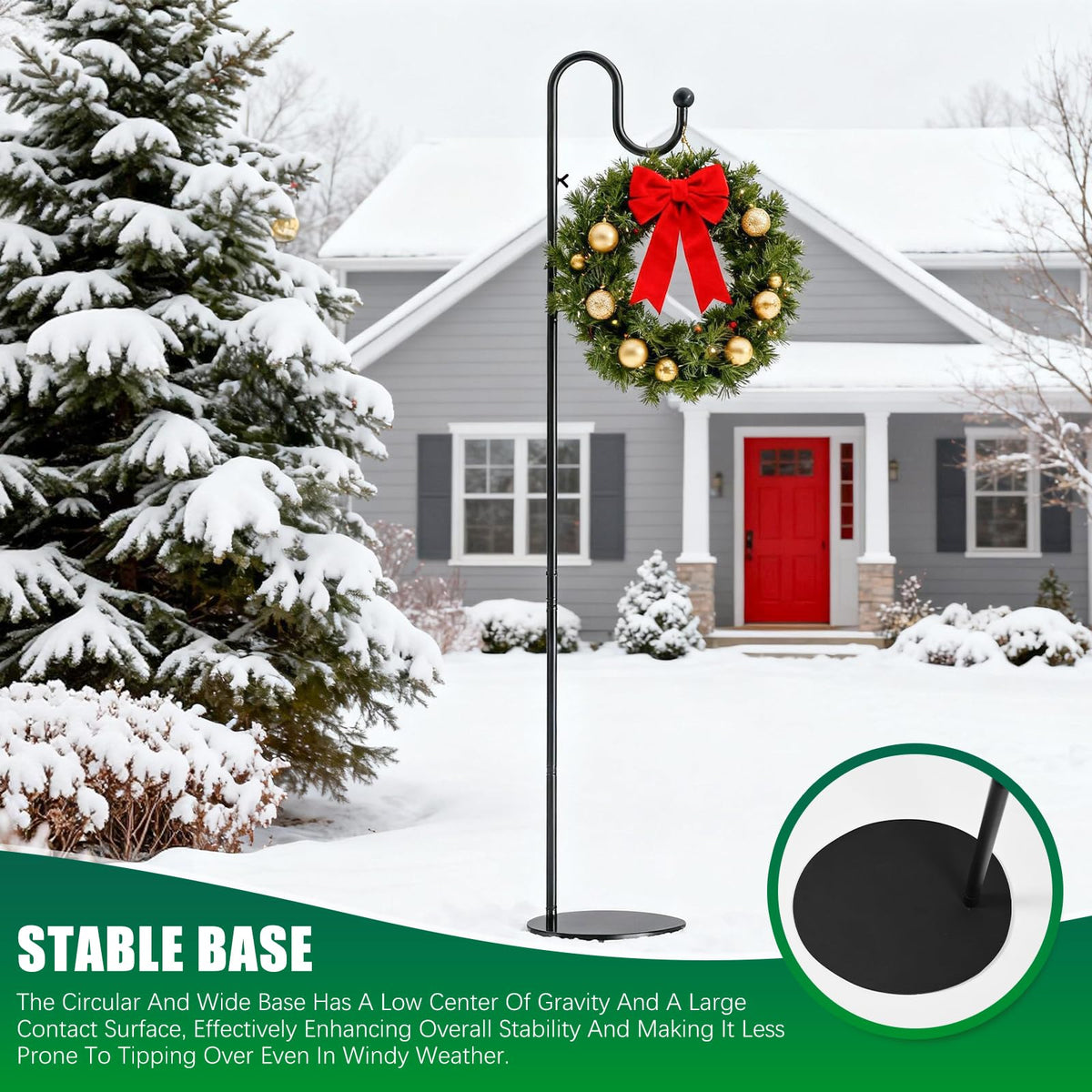 SIECCY freestanding base prevents tipping on walkways and porches.