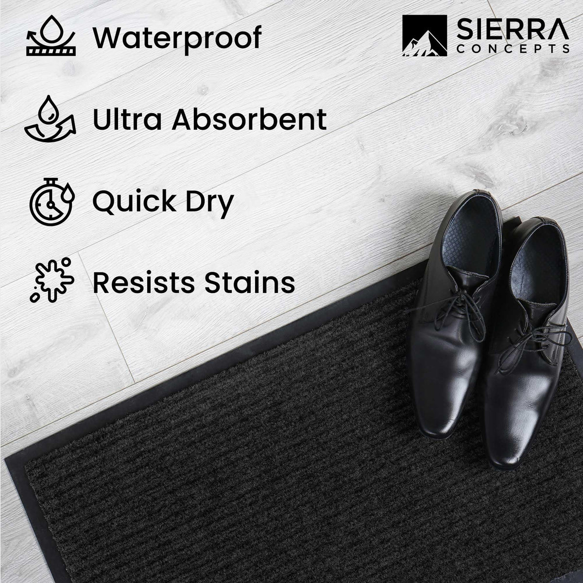 Sierra Concepts ribbed doormat scrapes dirt and dries quickly