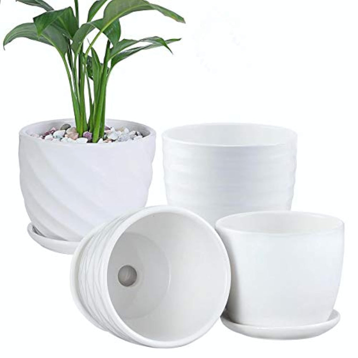 Sietpoek cylinder ceramic planter with attached saucer protects surfaces from water drips.