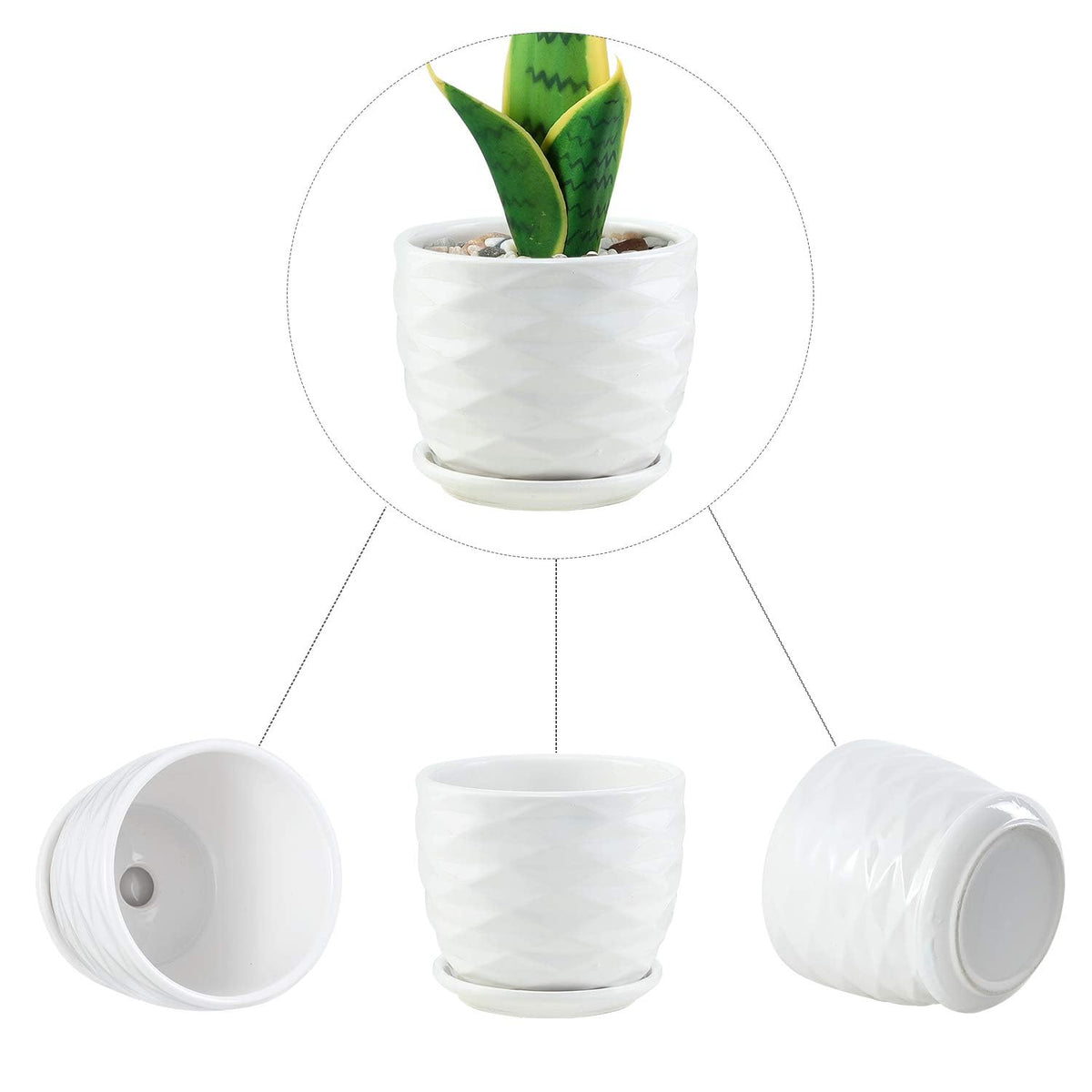 Sietpoek planter features drainage hole and connected saucer for tidy watering.