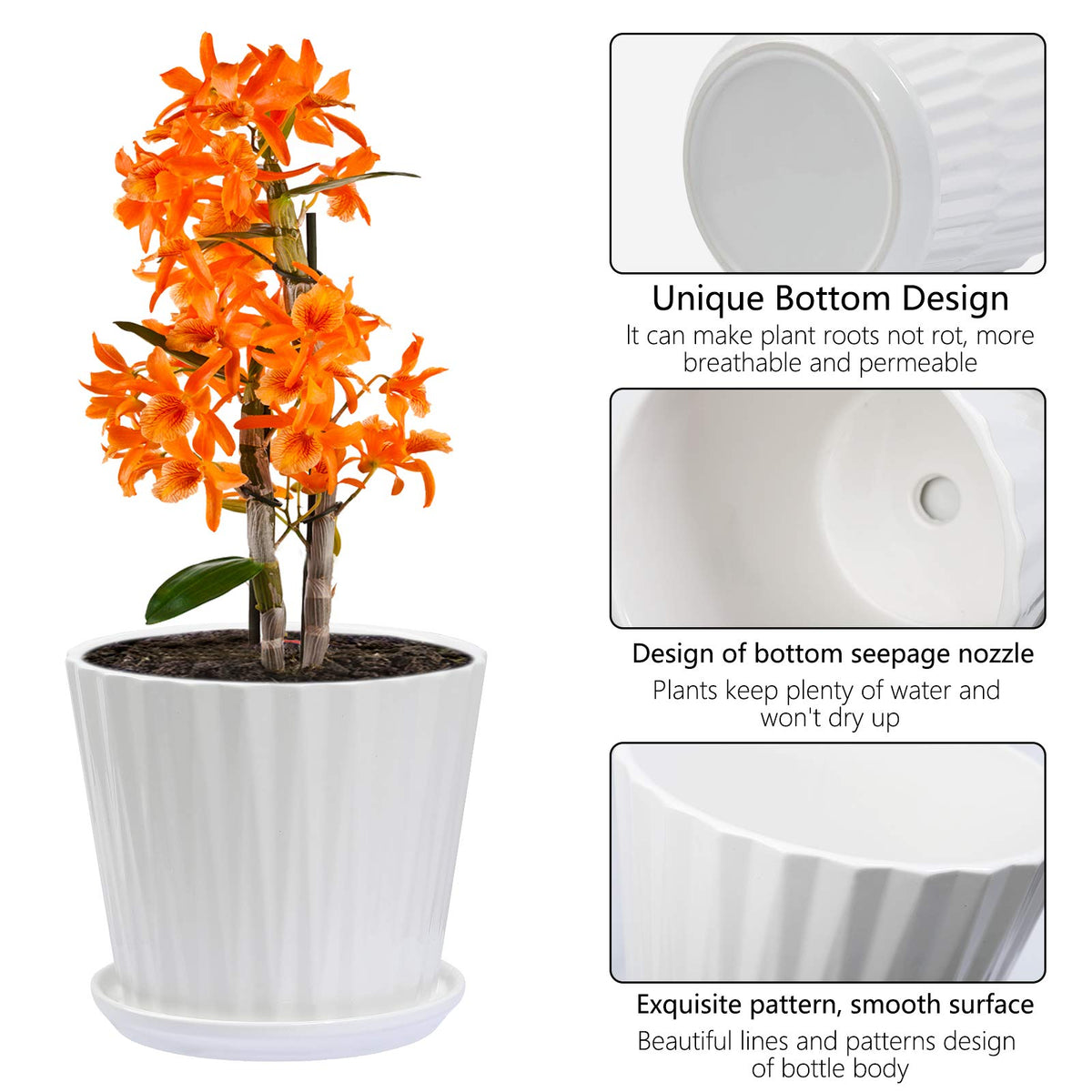 Sietpoek ceramic planter with integrated saucer for moisture control.
