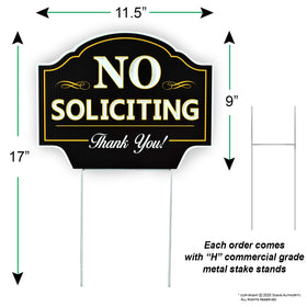 Signs Authority No Soliciting Sign with H-stake demonstrates easy setup in seconds.