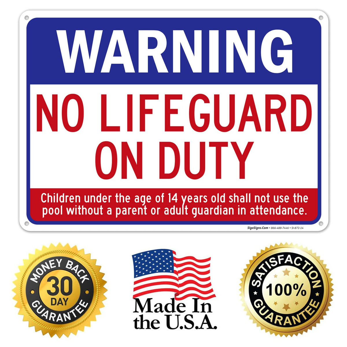 Sigo Signs outdoor pool sign withstands sun and rain for long-term use.